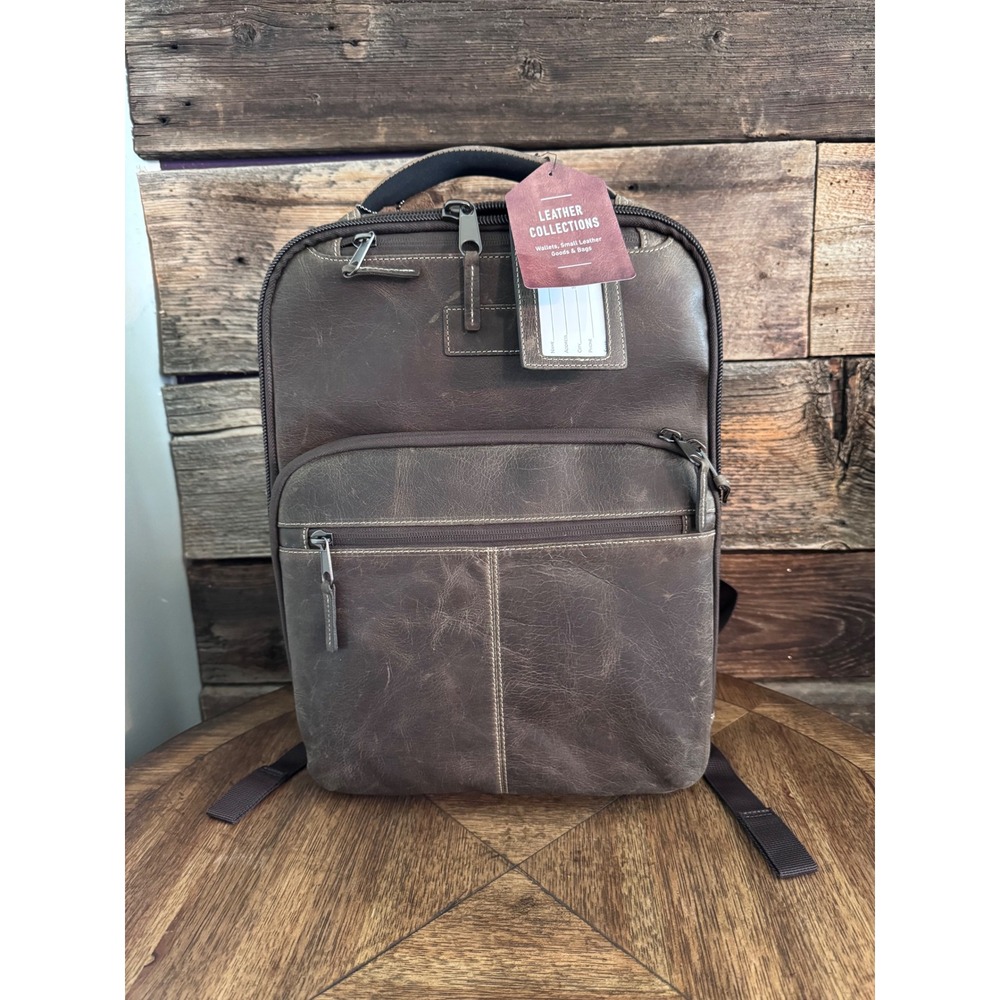Leather Collections Brown Distressed Leather Laptop Backpack Travel Bag